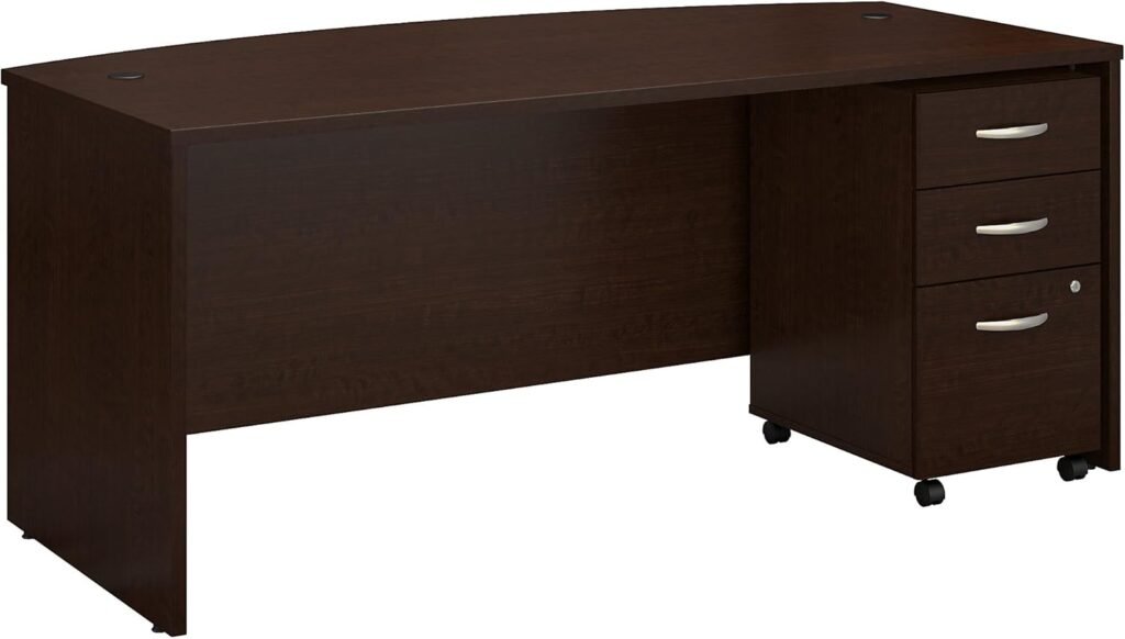 Bush Business Furniture Series C 72W x 36D Bow Front Desk with Mobile File Cabinet in Mocha Cherry