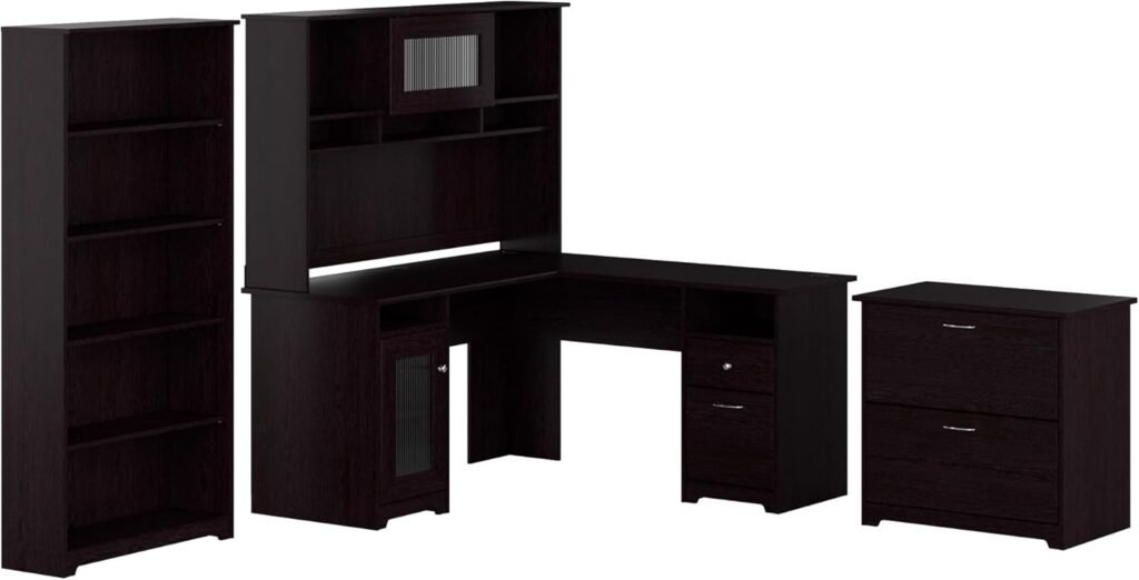 
Bush Furniture L Shaped Desk with Hutch, 5 Shelf Bookcase and Lateral File Cabinet | Cabot Collection Corner Computer Table with Storage and Bookshelf