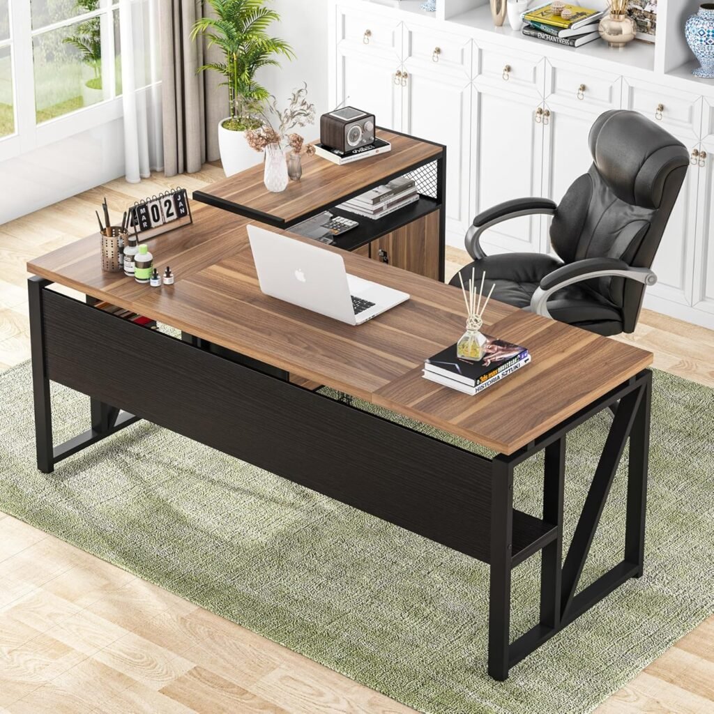 
Tribesigns 63" L Shaped Desk with Drawer Cabinet, Executive Computer Desk and lateral File Cabinet, 2 Piece Home Office Furniture with Drawers